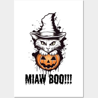 Cute Halloween Miaw Cat Boo Posters and Art